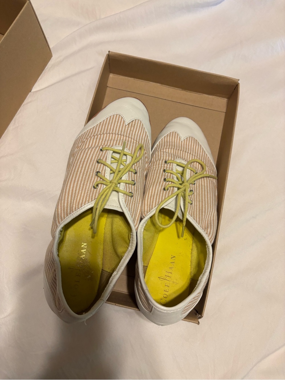 Cole Haan Pink-Striped Canvas Sneakers with White Trim and Yellow Insole